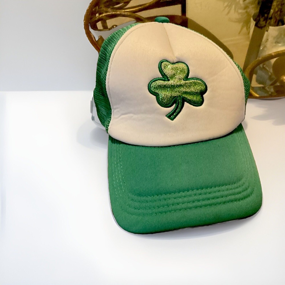 Clover Hat Cap Snapback Green White Mens One Size Trucker Green Casual Adult